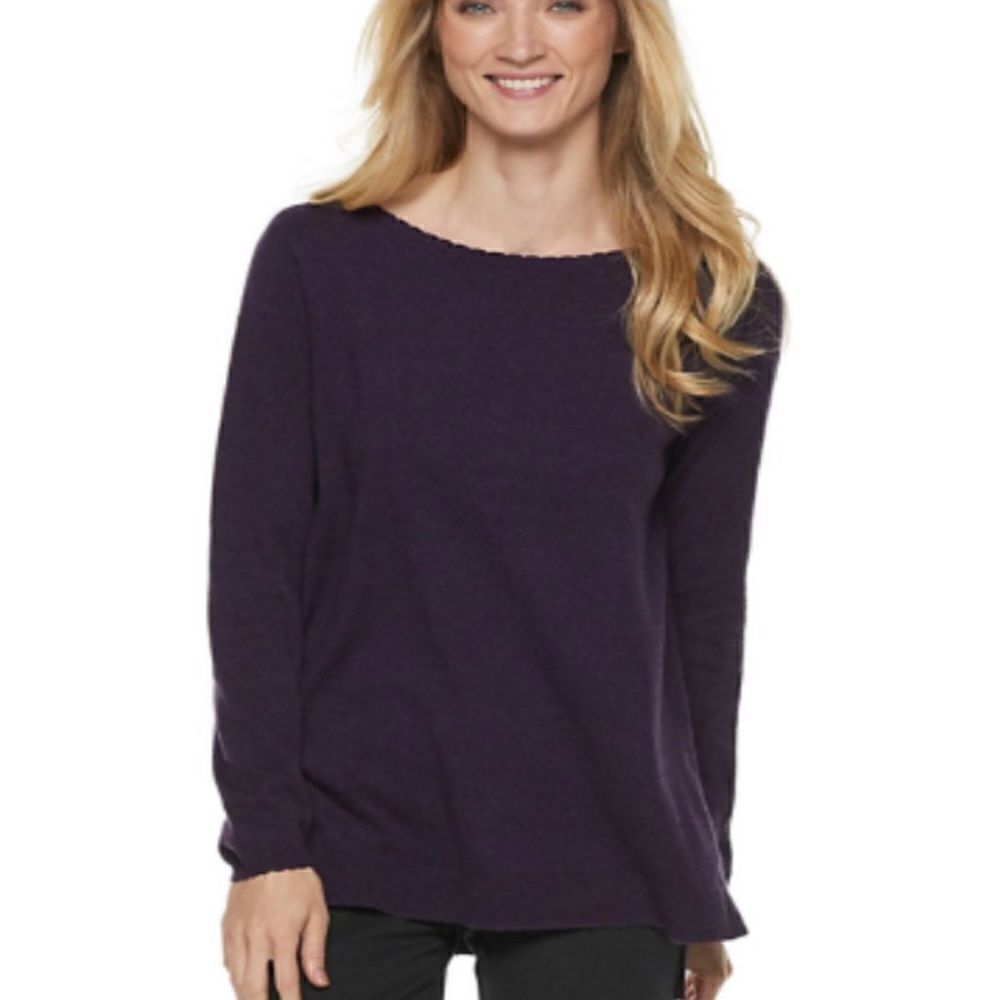 Elle Purple Heather Lace-Trim Bow Sweater